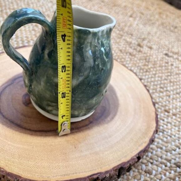 Signed Pottery Small Green Textured Pitcher Vase handmade - Picture 6 of 7